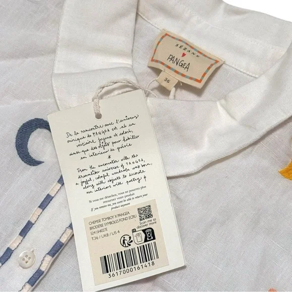 TOMBOY SHIRT SEZANE PANGEA BLOUSE BUTTON UP TOP WHITE NWT SIZE 36 Embroidery - Picture 9 of 10